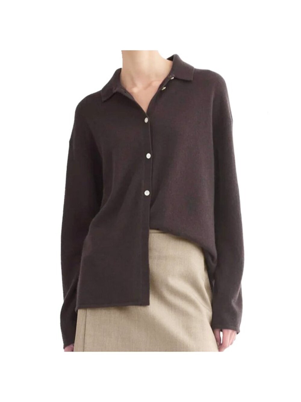 Everlane Women's Button Up Shirt Sweater 100% Cashmere Brown Medium NWT